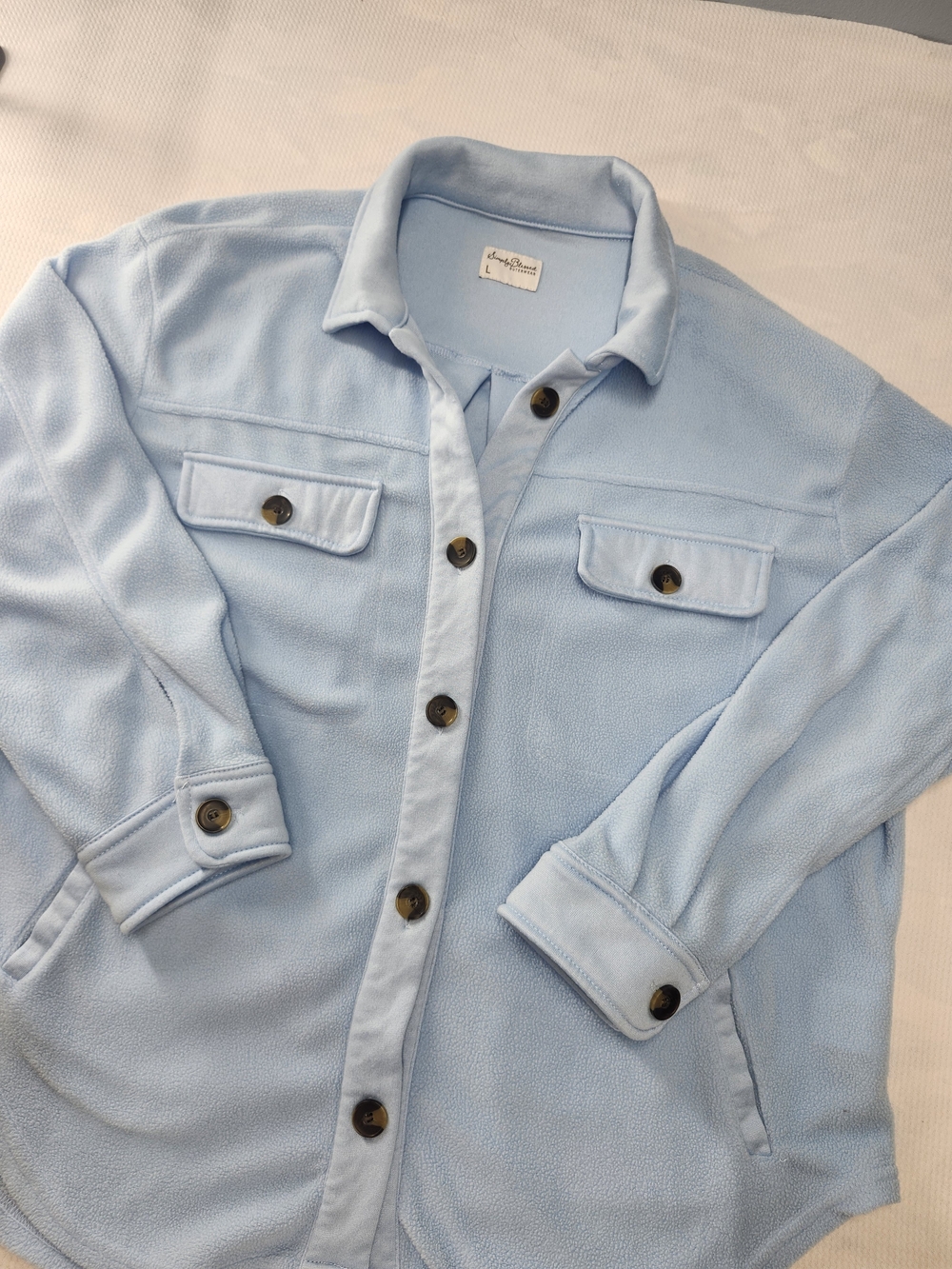 Simply Blessed Womens Sky Blue Regular Fit Long Sleeve Shirt Jacket Size Medium